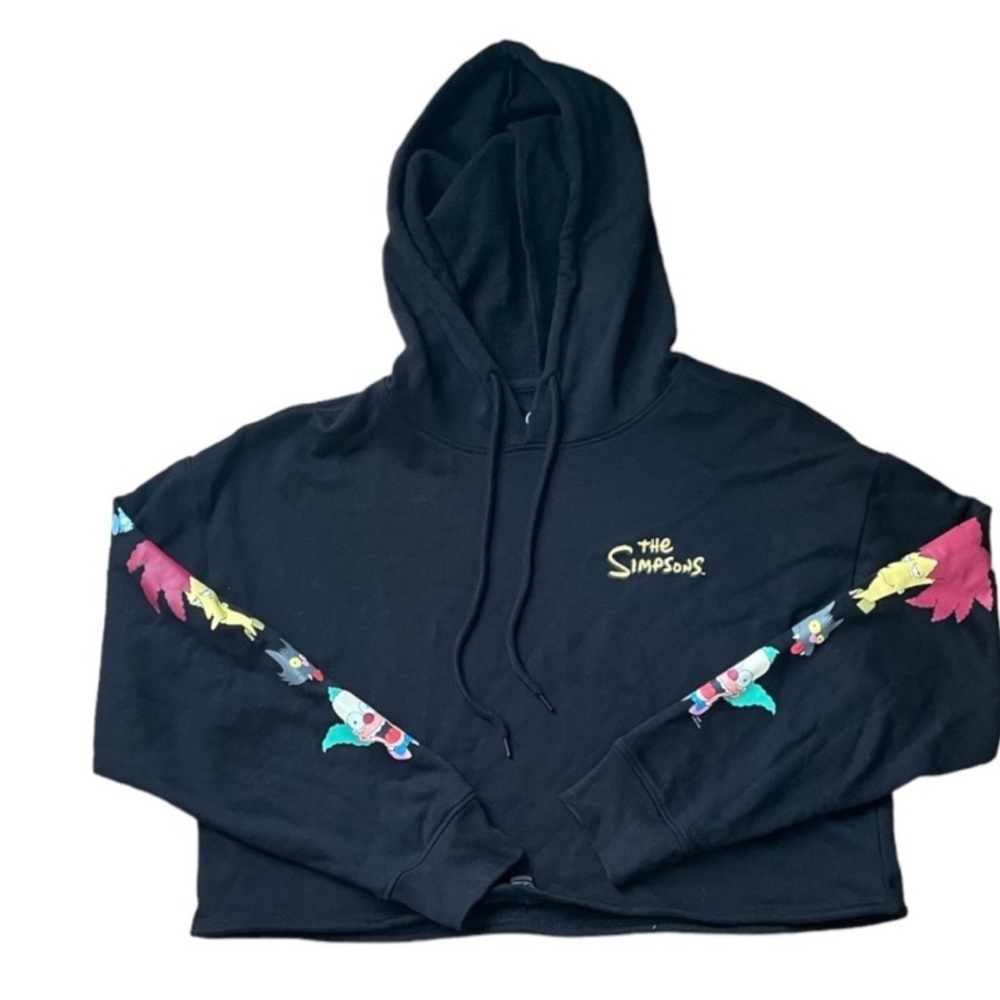 The‎ Simpsons Woman’s Black Cropped Hoodie with Cartoon Sleeve